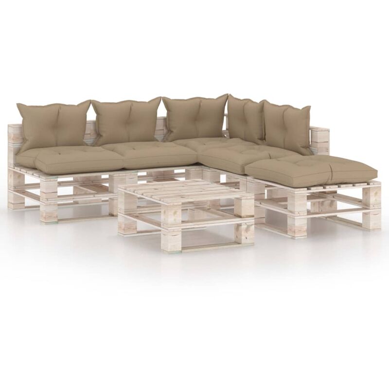 

vidaXL Juego de muebles de jardín de palets 6 pzas cojines madera pino - Beige