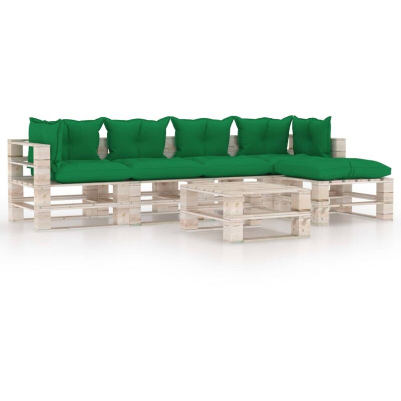 

vidaXL Juego de muebles de jardín de palets 6 pzas cojines madera pino - Verde