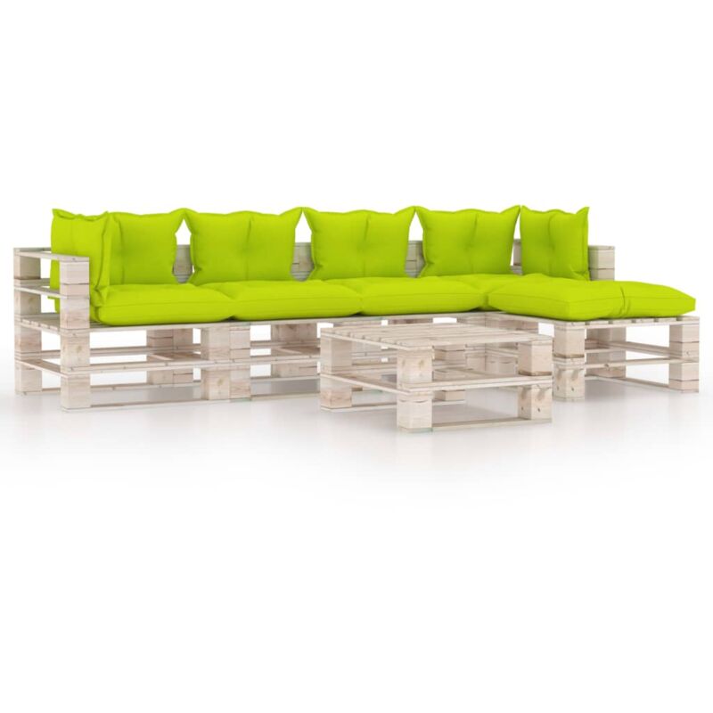 

vidaXL Juego de muebles de jardín de palets 6 pzas cojines madera pino - Verde