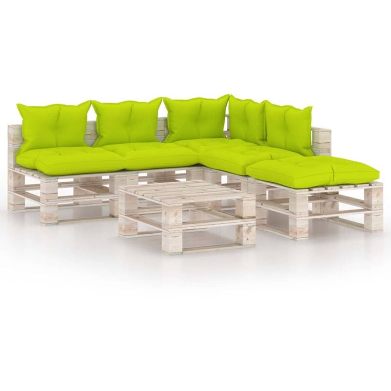

vidaXL Juego de muebles de jardín de palets 6 pzas cojines madera pino - Verde