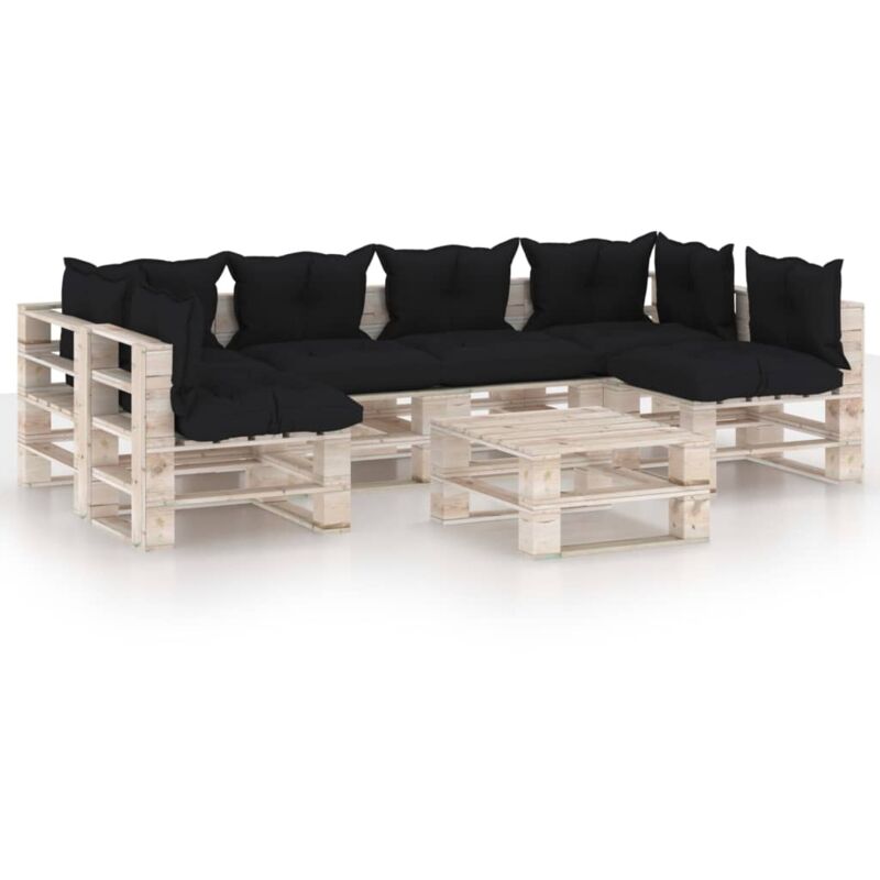 

vidaXL Juego de muebles de jardín de palets 7 pzas cojines madera pino - Negro