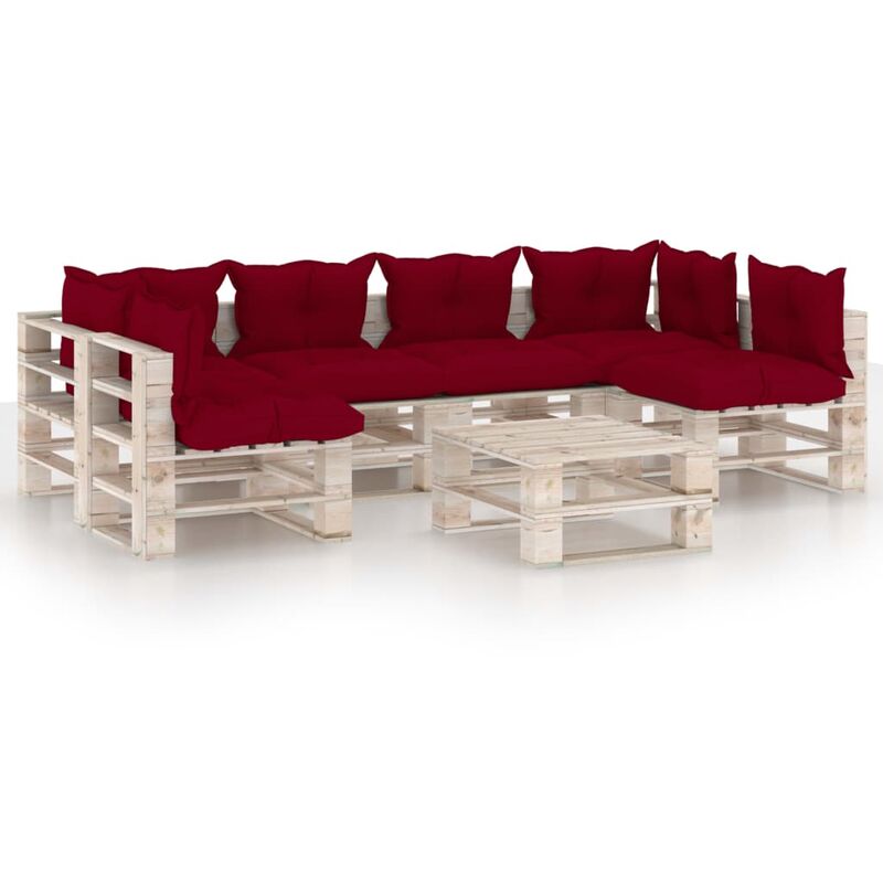 

vidaXL Juego de muebles de jardín de palets 7 pzas cojines madera pino - Rojo