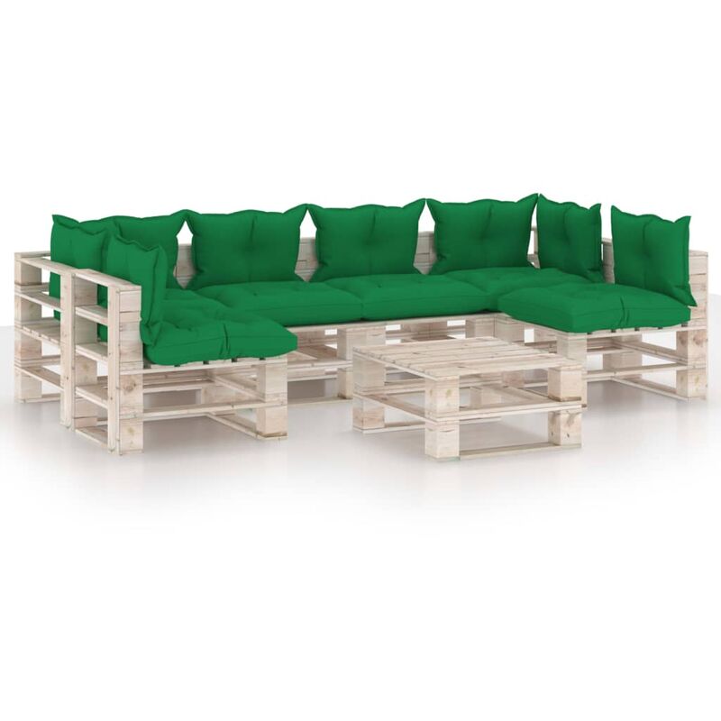 

vidaXL Juego de muebles de jardín de palets 7 pzas cojines madera pino - Verde