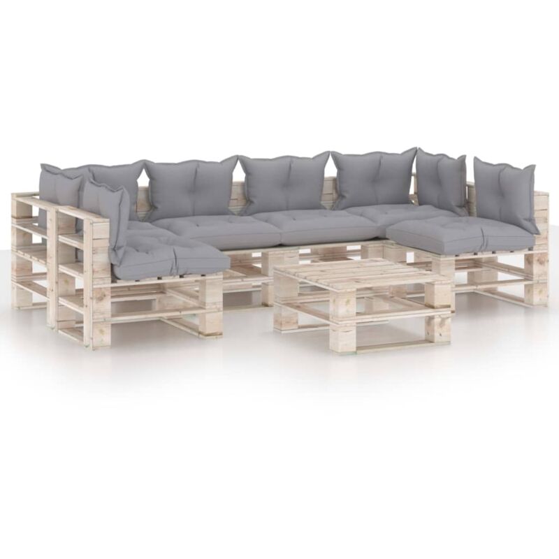 

vidaXL Juego de muebles de jardín de palets 7 pzas cojines madera pino - Gris