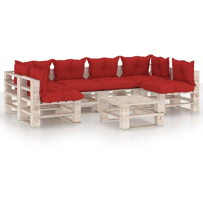 

vidaXL Juego de muebles de jardín de palets 7 pzas cojines madera pino - Rojo