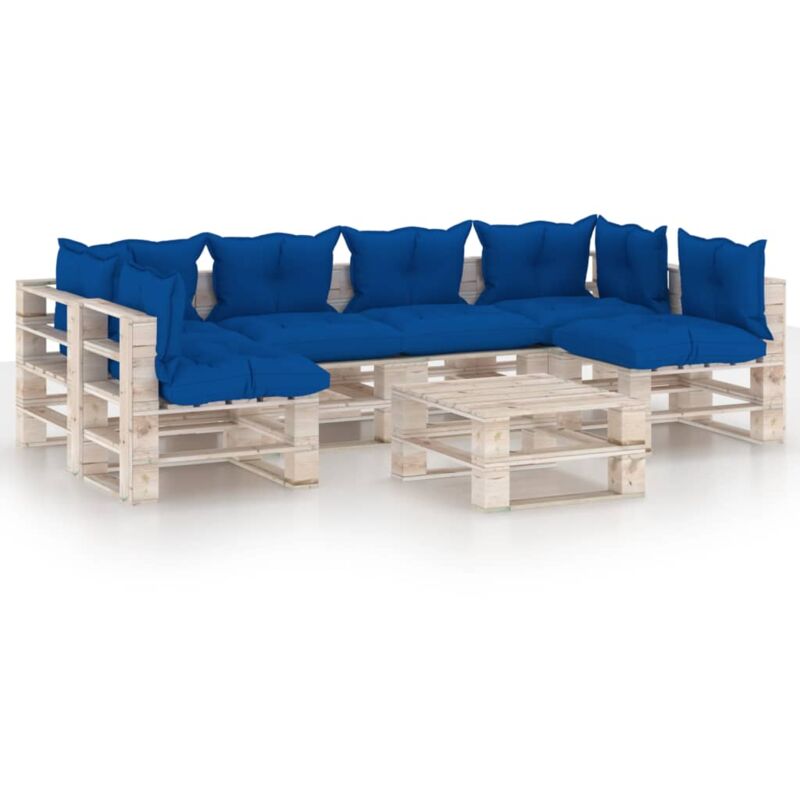 

vidaXL Juego de muebles de jardín de palets 7 pzas cojines madera pino - Azul