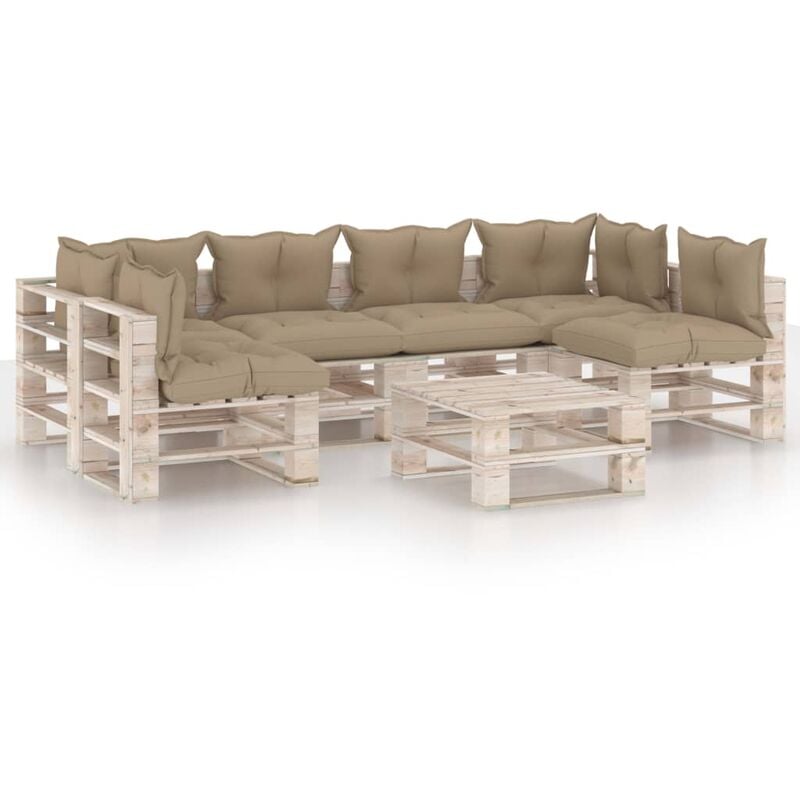 

vidaXL Juego de muebles de jardín de palets 7 pzas cojines madera pino - Beige