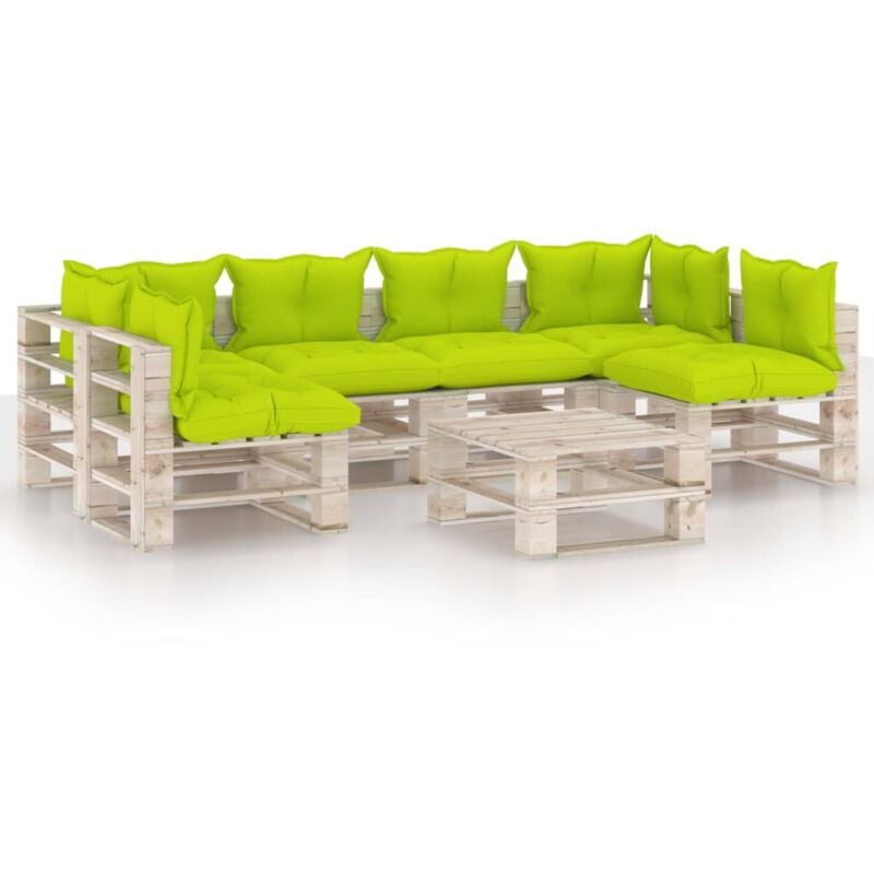 

vidaXL Juego de muebles de jardín de palets 7 pzas cojines madera pino - Verde