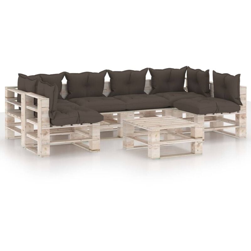 

vidaXL Juego de muebles de jardín de palets 7 pzas cojines madera pino - Gris Topo