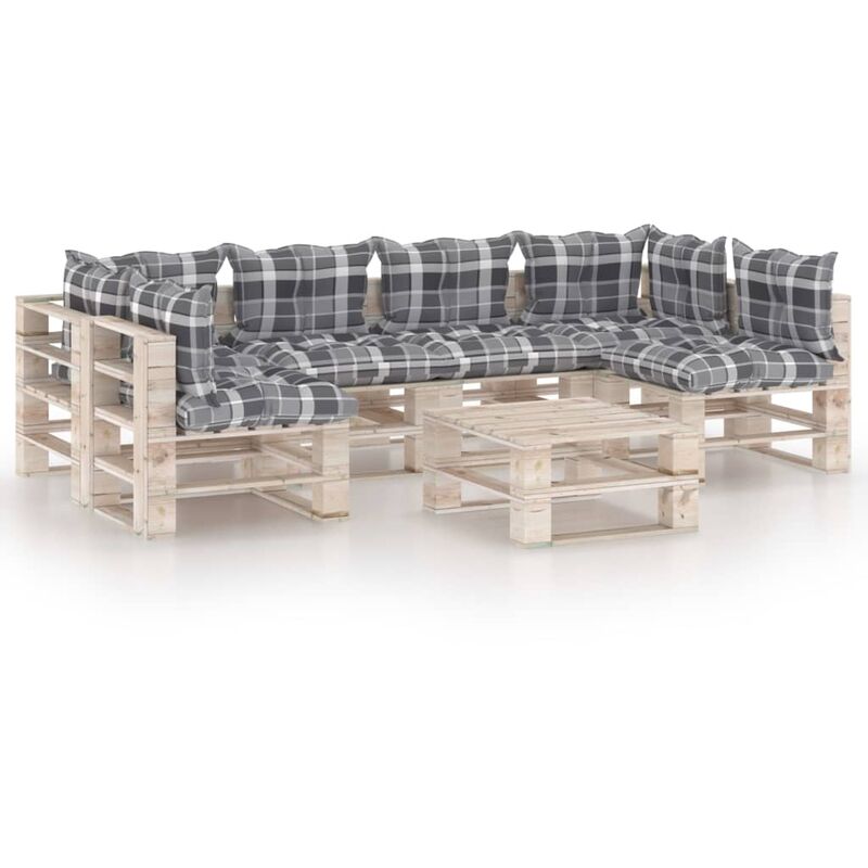 

vidaXL Juego de muebles de jardín de palets 7 pzas cojines madera pino - Marrón