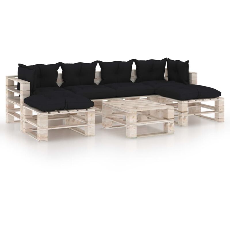 

vidaXL Juego de muebles de jardín de palets 7 pzas cojines madera pino - Negro