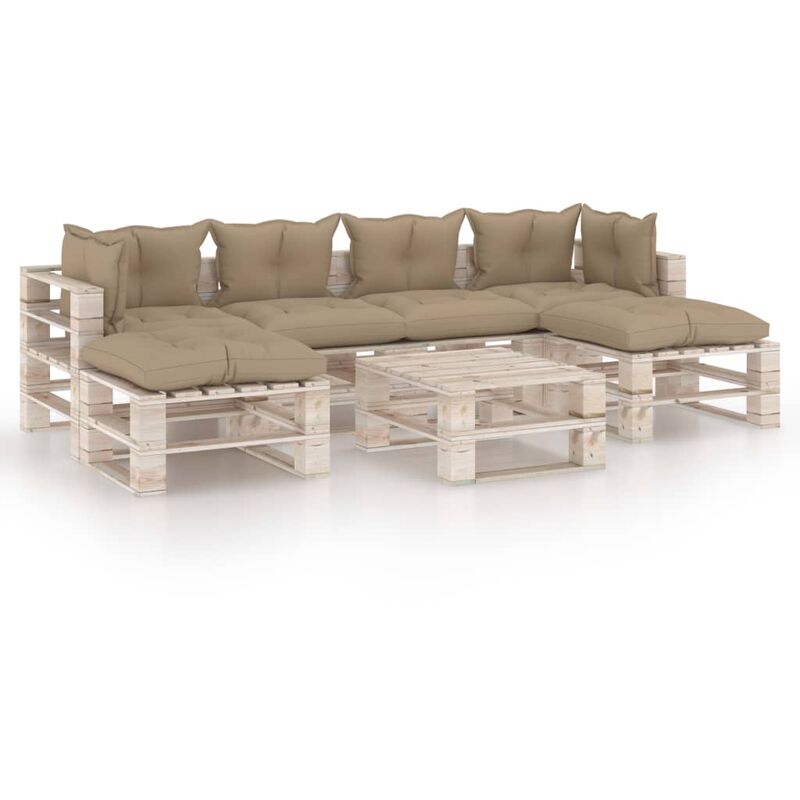 

vidaXL Juego de muebles de jardín de palets 7 pzas cojines madera pino - Beige