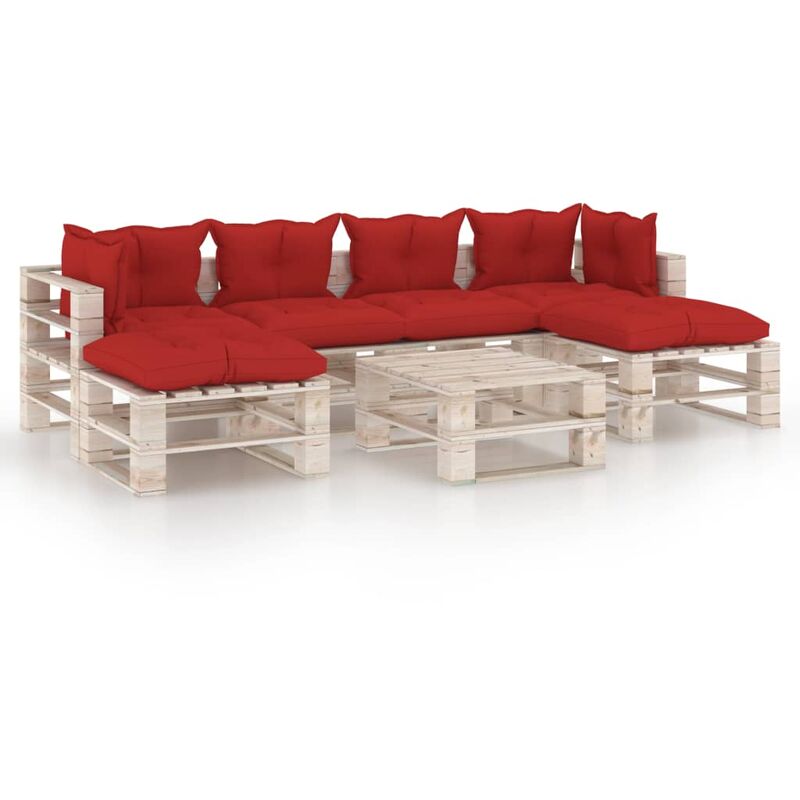 

vidaXL Juego de muebles de jardín de palets 7 pzas cojines madera pino - Rojo