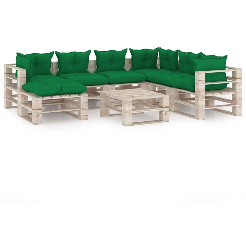 

vidaXL Juego de muebles de jardín de palets 8 pzas cojines madera pino - Verde