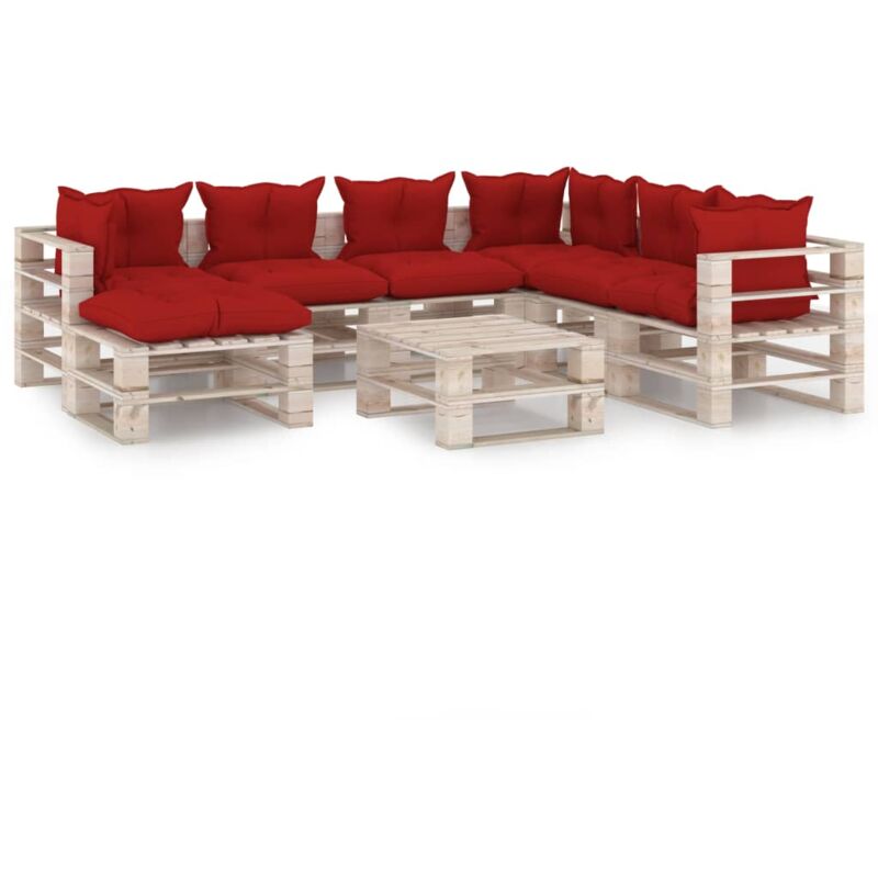 

vidaXL Juego de muebles de jardín de palets 8 pzas cojines madera pino - Rojo