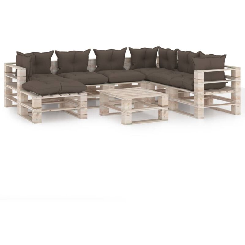 

vidaXL Juego de muebles de jardín de palets 8 pzas cojines madera pino - Marrón