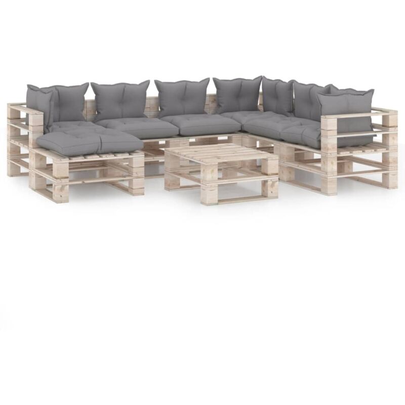 

Juego de muebles de jardín de palets 8 pzas cojines madera pino - Gris - Vidaxl