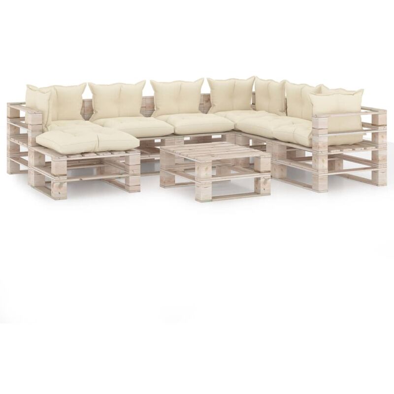 

vidaXL Juego de muebles de jardín de palets 8 pzas cojines madera pino - Crema