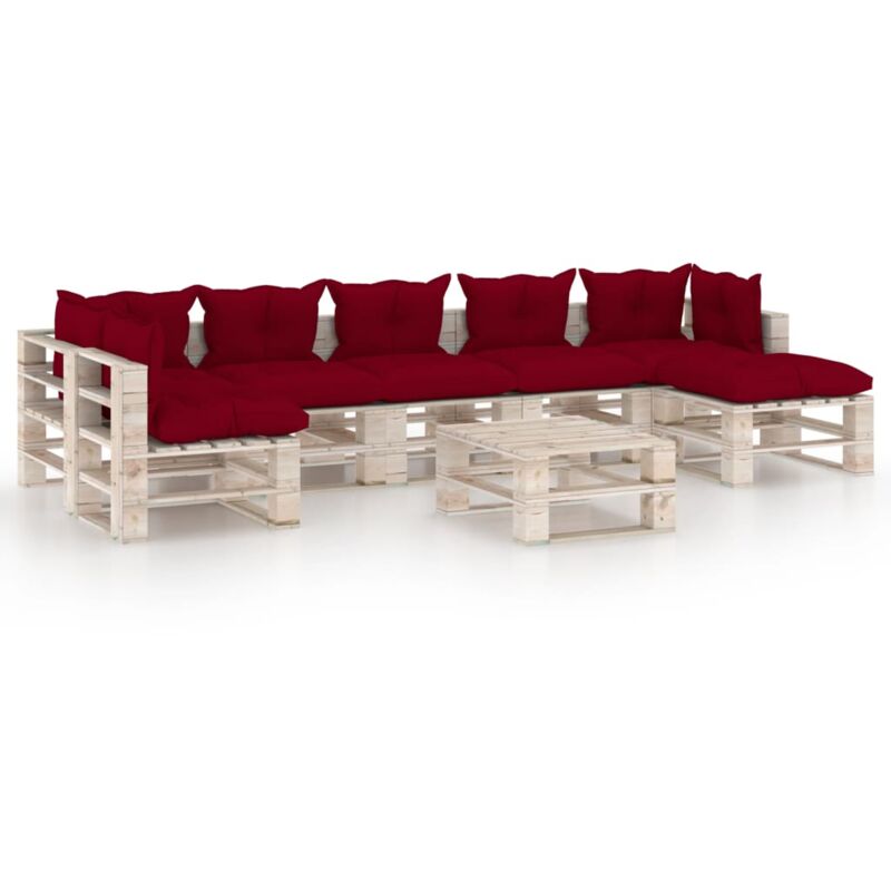 

vidaXL Juego de muebles de jardín de palets 8 pzas cojines madera pino - Rojo