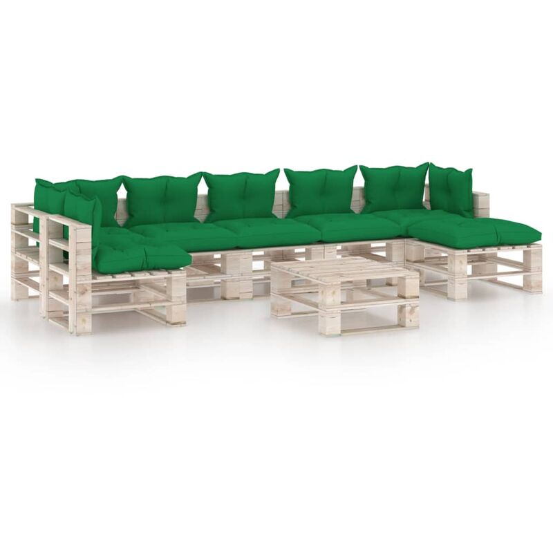 

vidaXL Juego de muebles de jardín de palets 8 pzas cojines madera pino - Verde