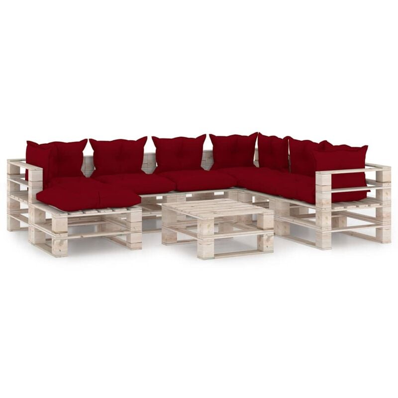 

vidaXL Juego de muebles de jardín de palets 8 pzas cojines madera pino - Rojo