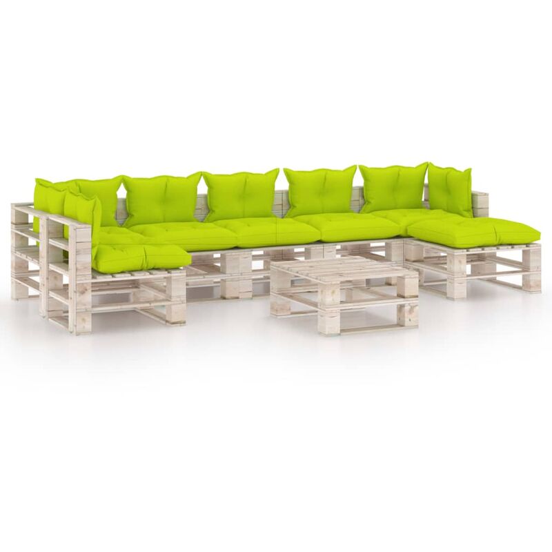 

vidaXL Juego de muebles de jardín de palets 8 pzas cojines madera pino - Verde