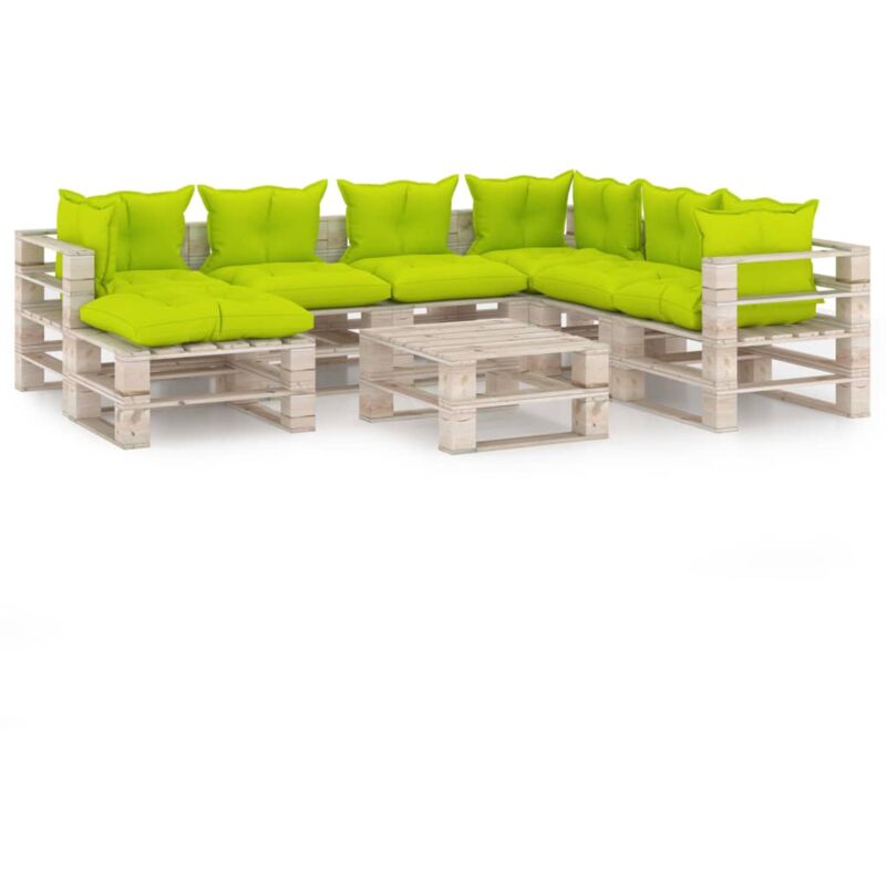

vidaXL Juego de muebles de jardín de palets 8 pzas cojines madera pino - Verde