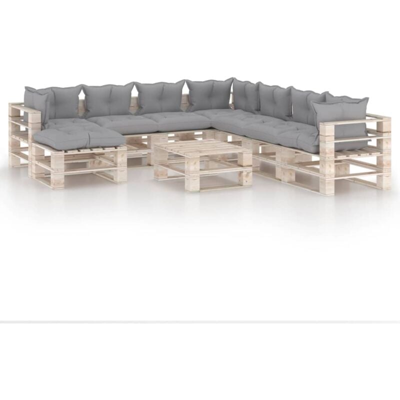 

Juego de muebles de jardín de palets 9 pzas cojines madera pino - Gris - Vidaxl