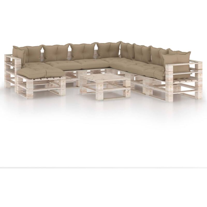 

Juego de muebles de jardín de palets 9 pzas cojines madera pino - Beige - Vidaxl