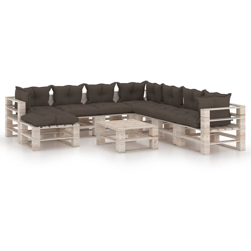 

Juego de muebles de jardín de palets 9 pzas cojines madera pino - Marrón - Vidaxl