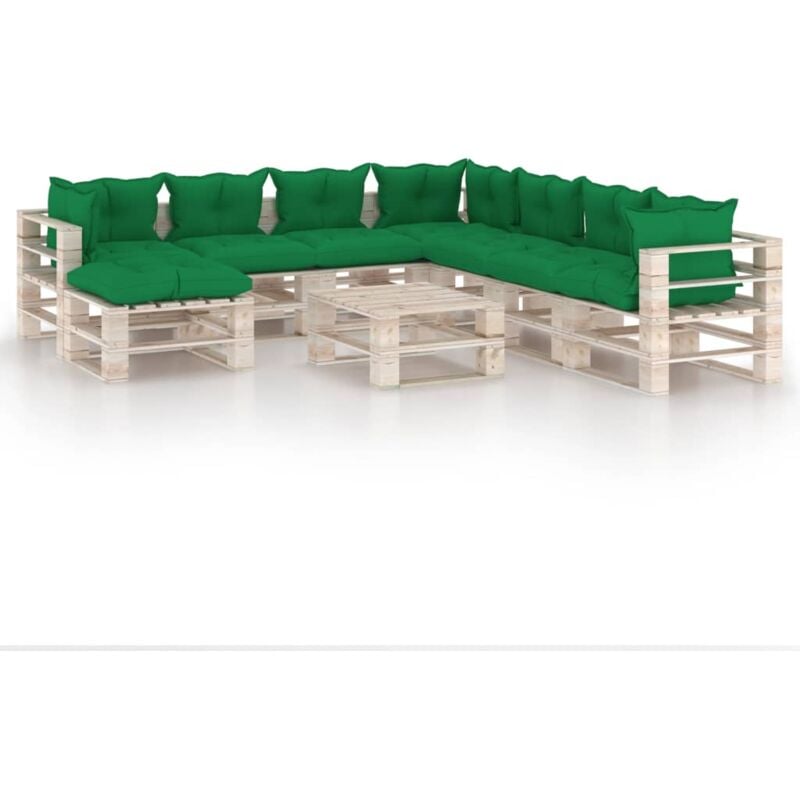 

Juego de muebles de jardín de palets 9 pzas cojines madera pino - Verde - Vidaxl