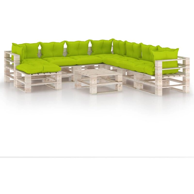 

Juego de muebles de jardín de palets 9 pzas cojines madera pino - Verde - Vidaxl