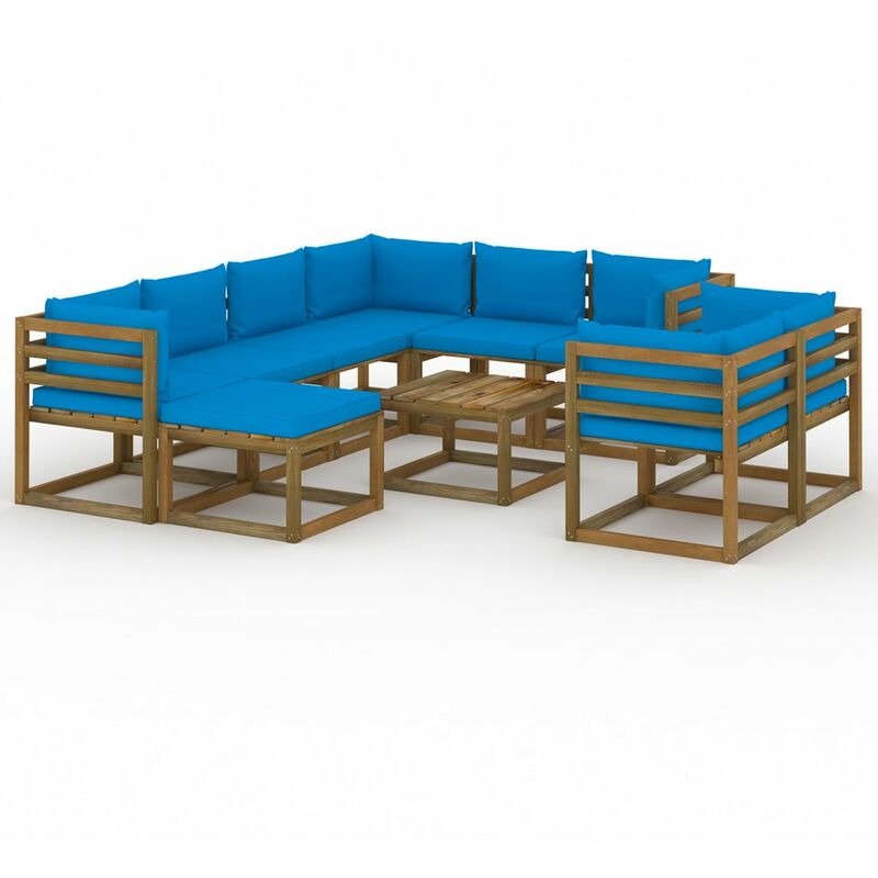 

Juego de muebles de jardín 10 piezas con cojines azul claro - Marrón - Vidaxl