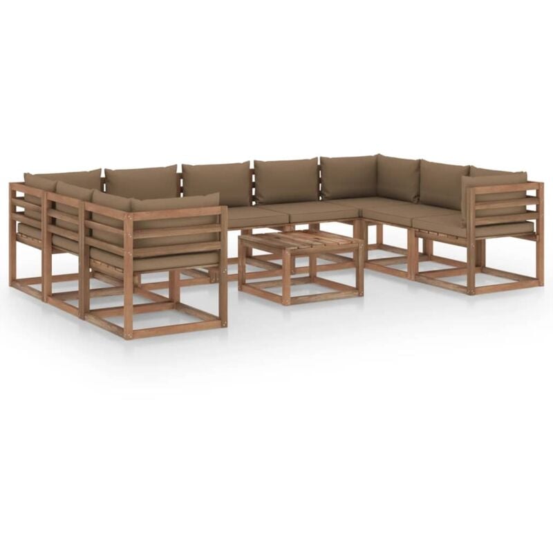

Juego de muebles de jardín 10 piezas con cojines gris taupe - Marrón - Vidaxl