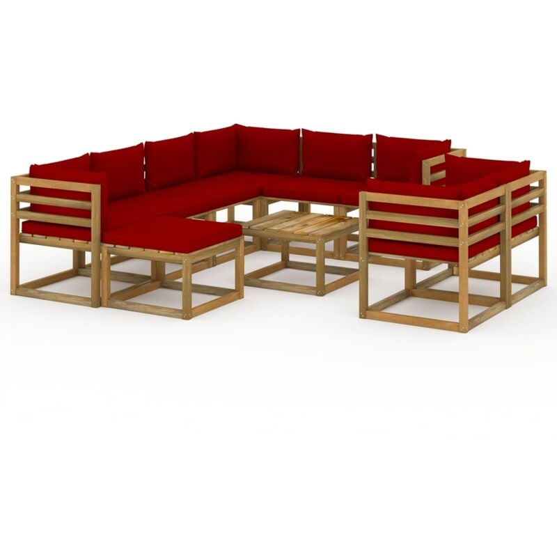 

vidaXL Juego de muebles de jardín 10 piezas con cojines rojo vino tinto - Marrón