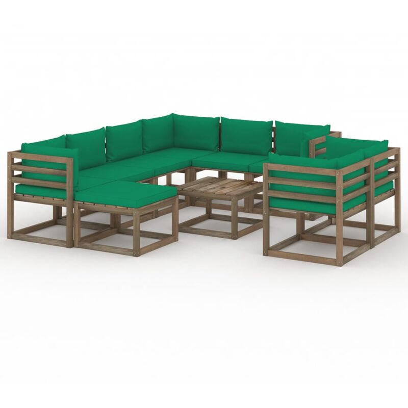 

Juego de muebles de jardín 10 piezas con cojines verde - Marrón - Vidaxl
