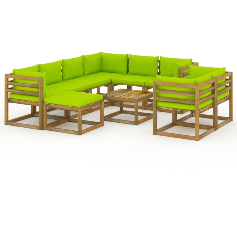 

vidaXL Juego de muebles de jardín 10 piezas con cojines verde brillante - Marrón