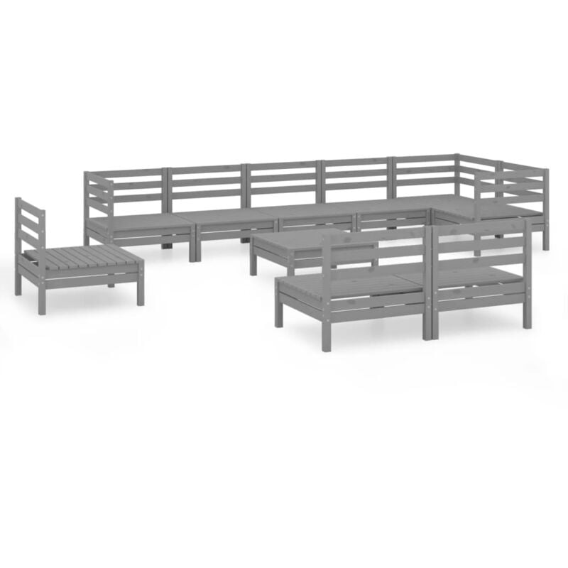 

Vidaxl - Juego de muebles de jardín 10 piezas madera maciza de pino gris - Gris