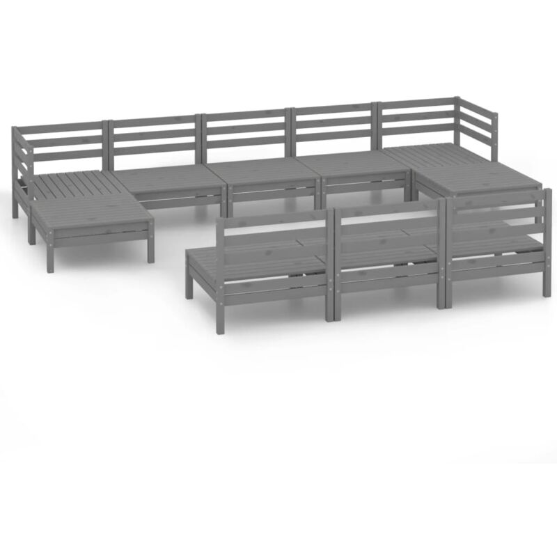 

Juego de muebles de jardín 10 piezas madera maciza de pino gris - Gris - Vidaxl