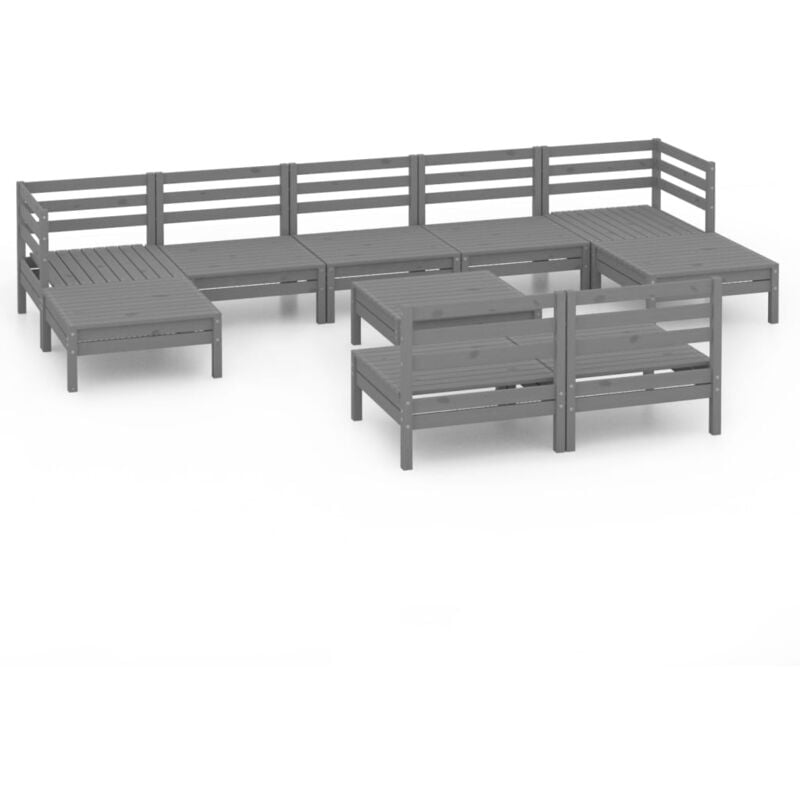 

Vidaxl - Juego de muebles de jardín 10 piezas madera maciza de pino gris - Gris