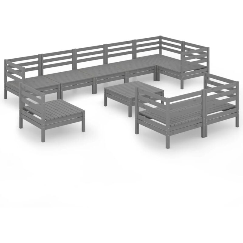 

Vidaxl - Juego de muebles de jardín 10 piezas madera maciza de pino gris - Gris