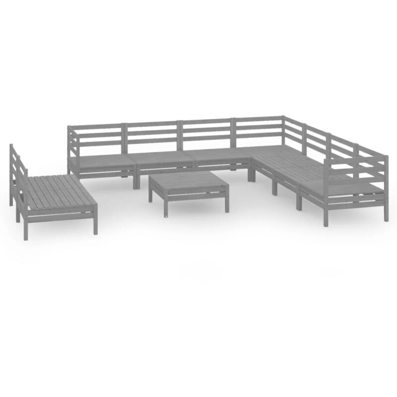 

Vidaxl - Juego de muebles de jardín 10 piezas madera maciza de pino gris - Gris
