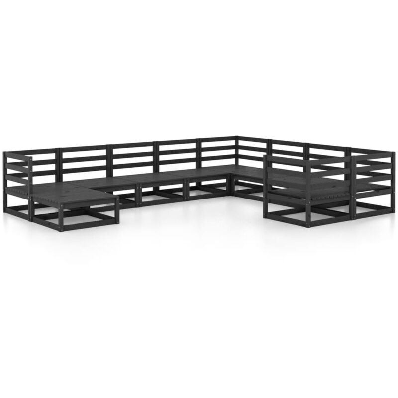 

Juego de muebles de jardín 10 piezas madera maciza de pino - Negro - Vidaxl