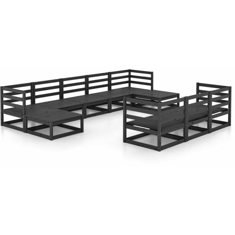 

Vidaxl - Juego de muebles de jardín 10 piezas madera maciza de pino - Negro