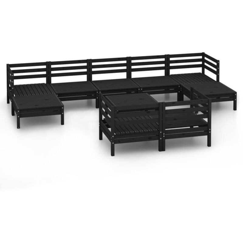 

Juego de muebles de jardín 10 piezas madera maciza pino negro - Negro - Vidaxl