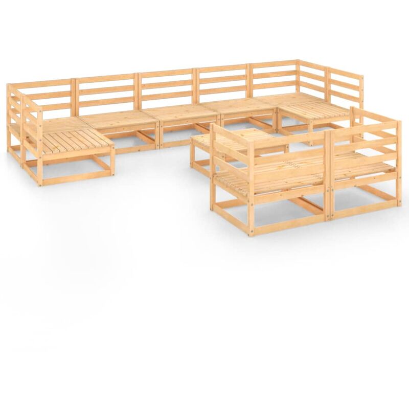 

vidaXL Juego de muebles de jardín 10 piezas madera pino maciza - Marrón