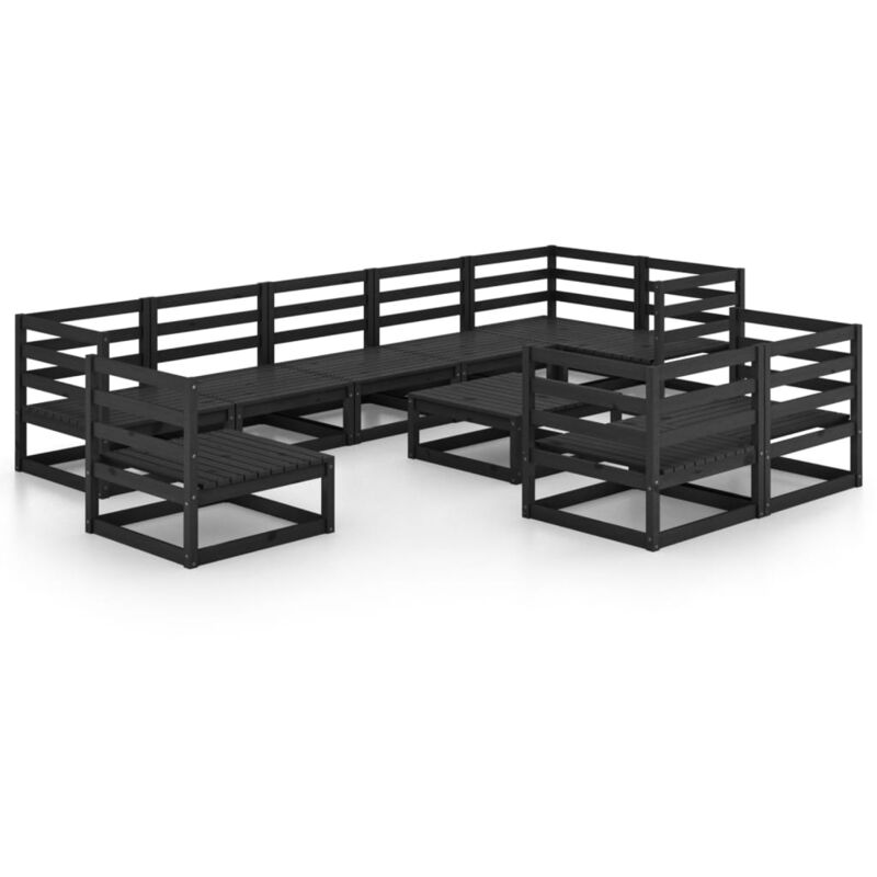 

Vidaxl - Juego de muebles de jardín 10 piezas negro madera maciza pino - Negro