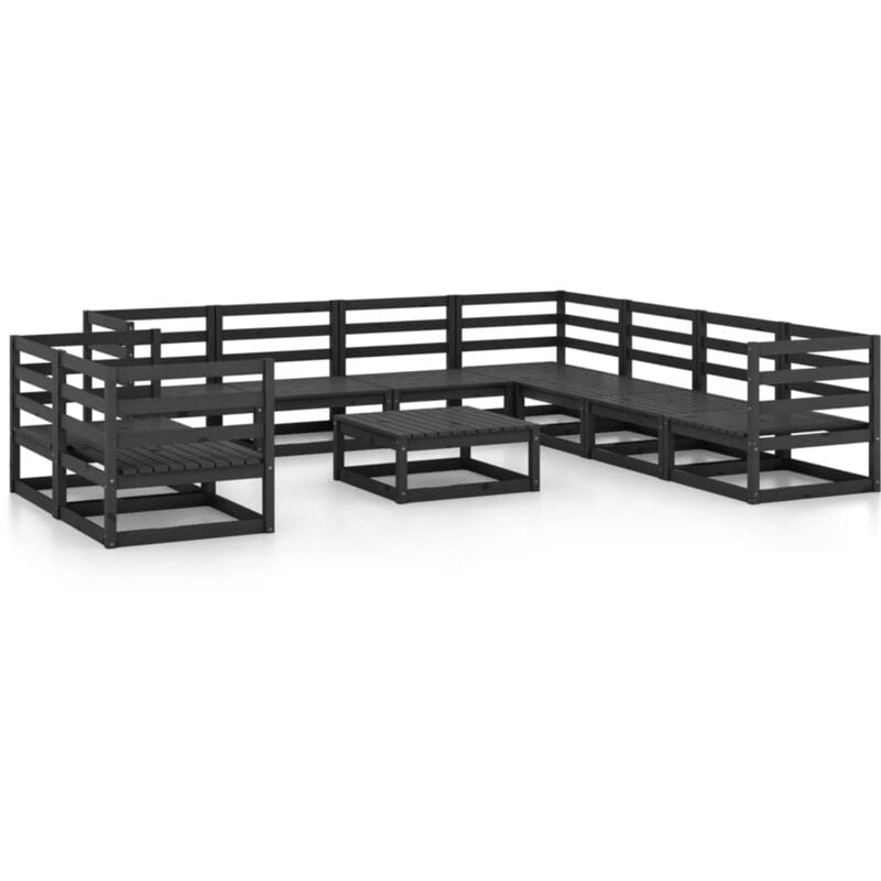 

Vidaxl - Juego de muebles de jardín 10 piezas negro madera maciza pino - Negro