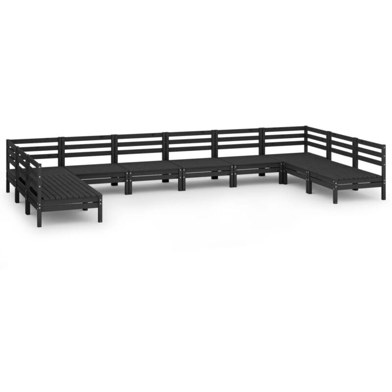 

vidaXL Juego de muebles de jardín 10 pzas madera de pino maciza negro - Negro