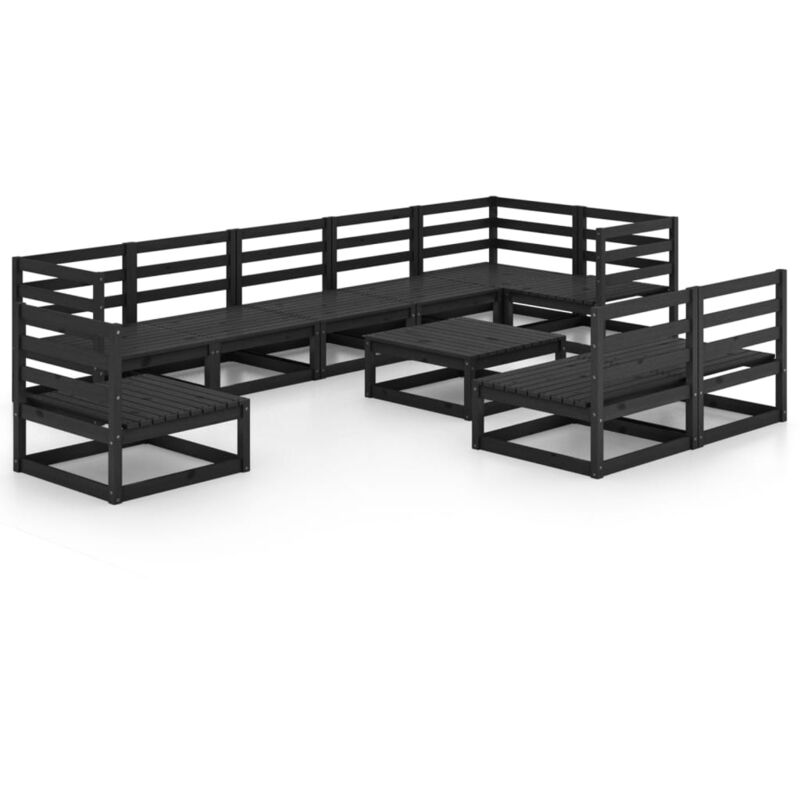 

Vidaxl - Juego de muebles de jardín 10 pzas negro madera maciza de pino - Negro